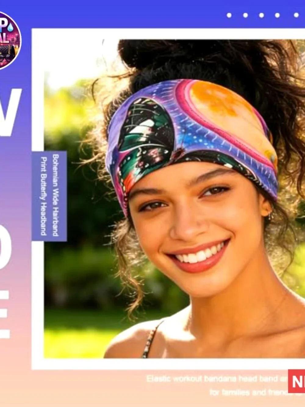 Wide Boho Headbands Butterfly Stretch Button Hair Bands Headwrap